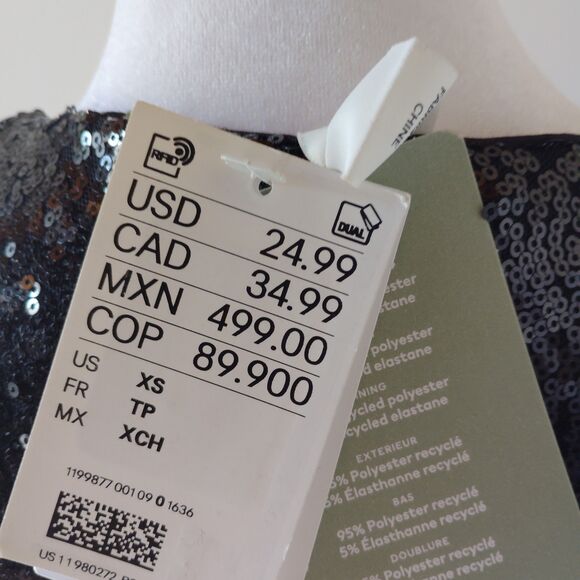 H&M Black Bodysuit with Sequins XS NWT Holiday New Years Cocktail Glam Sparkle - Picture 7 of 10